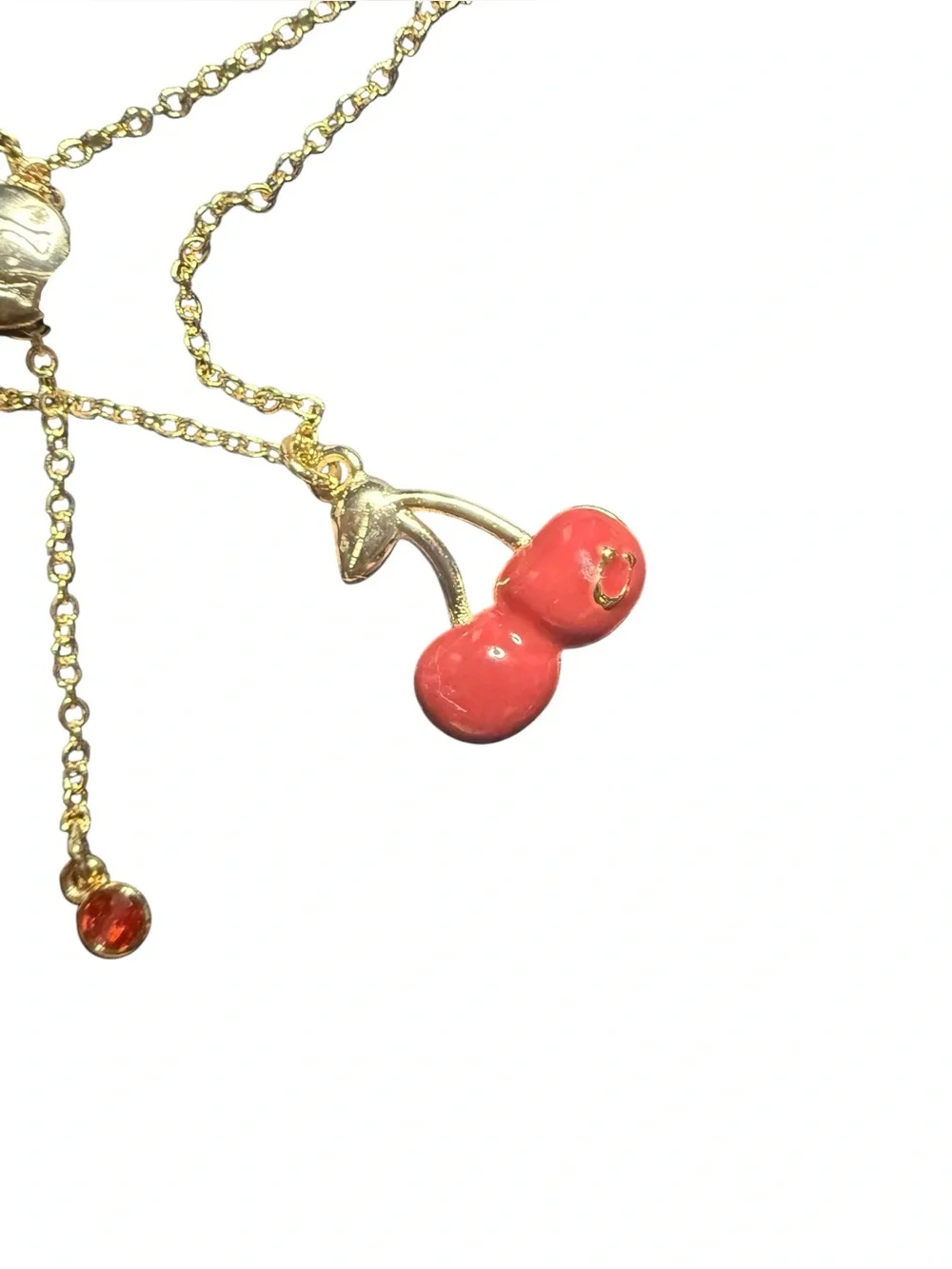 Coach Cherry Slider Bracelet Gold Tone Red Enamel Cherry Charm Rhinestone